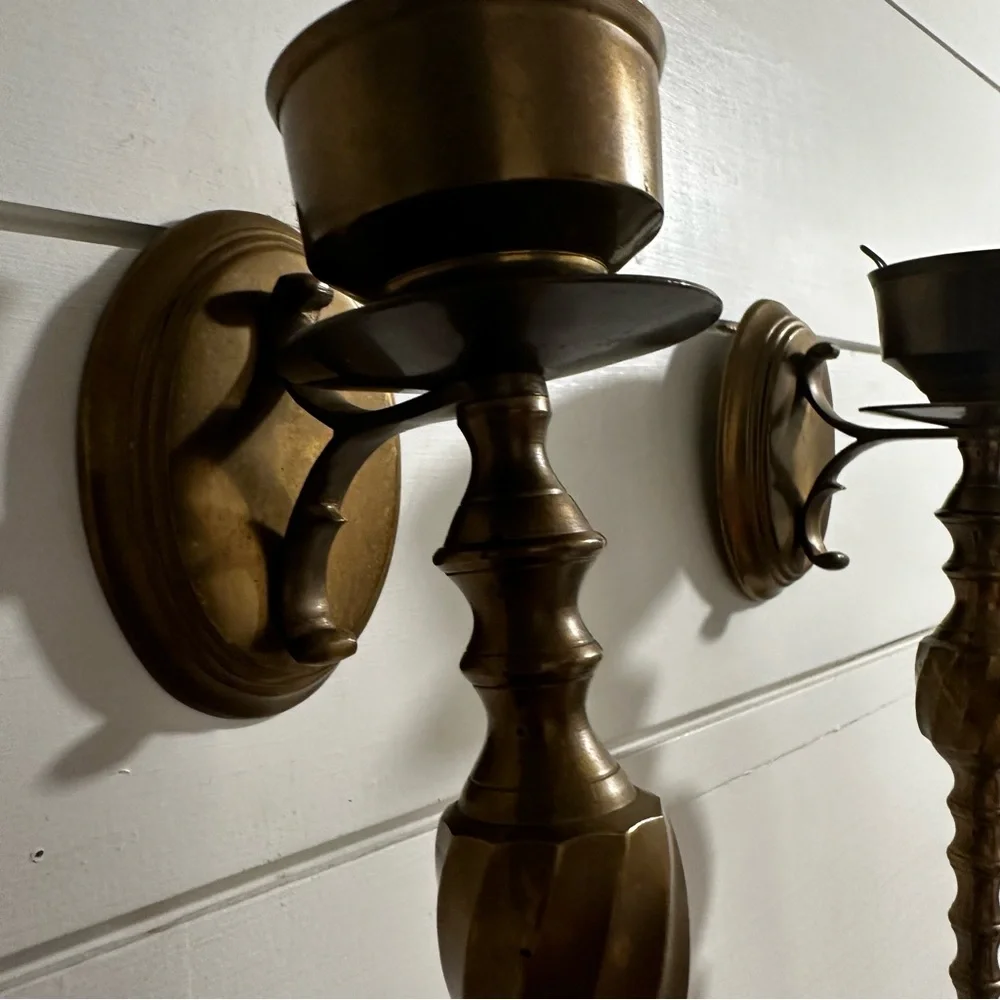 Vintage Dark Brown Brass Wall Sconces Candle Holders Oil Rubbed Bronze 1980’s